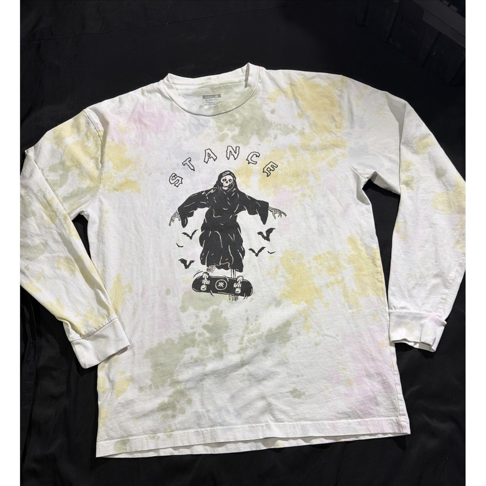 Stance Long Sleeve Tie Dye Graphic T-Shirt Grim Reaper Skateboard Mens Large L